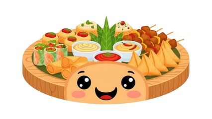 Cartoon Sushi Platter with Facial Expression.