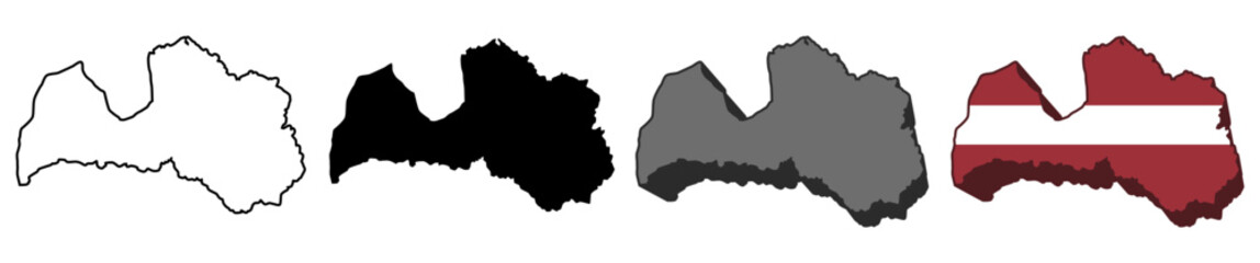 set collections latvia flag in map icon. Detailed Libya map silhouette. 3D Maps latvia symbol design template vector illustration