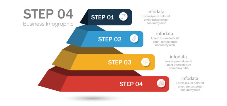 Infographic template 4 steps modern 3D color style for business strategy, presentation. Infographics for business concept. vector illustration.