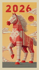 greeting card design for chinese new year with a concept horse