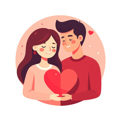 Smiling Couple Holding a Big Red Heart, Symbolizing Love and Togetherness