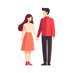 Couple Holding Hands in Flat Minimalist Illustration Style