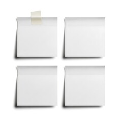 Four blank white sticky notes attached to a white background, ideal for notes and reminders