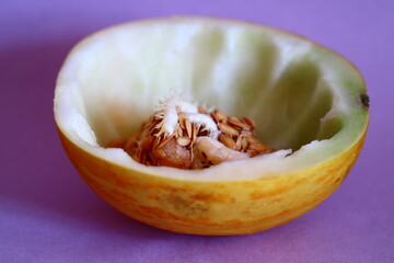 The pulp was removed from the melon with a spoon.