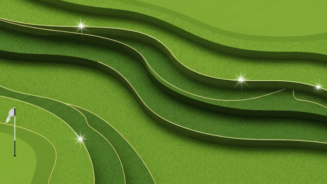 Golf Course Green with Flag and Wavy Layers.