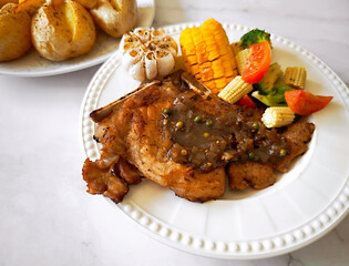 Pork chop steak with mixed vegetables