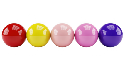 Colorful spheres arranged isolated on transparent background