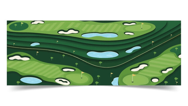 Abstract Golf Course Layout with Greens and Water Hazards.