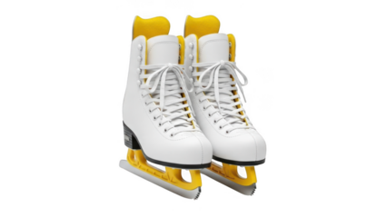 White ice skates with yellow blades isolated on transparent background