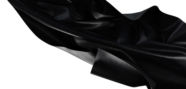 Textured black fabric flowing with graceful waves against a pristine white background. Great for design and visual conce