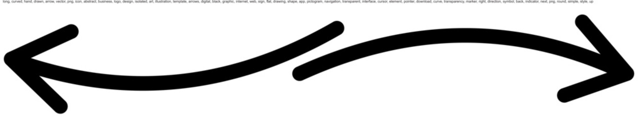 Long curved hand drawn arrow vector png. Vector illustration.