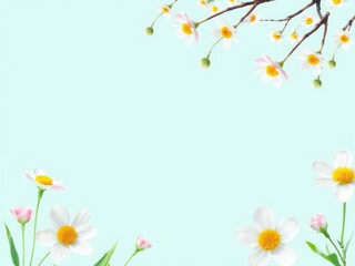 Obraz premium Delicate pink flowers on light blue background