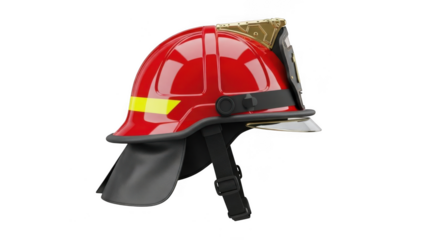 Firefighter helmet with reflective strip isolated on transparent background