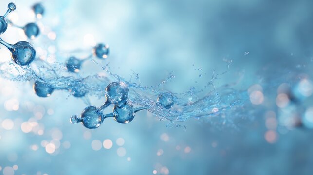 Water molecules move in a splash of liquid in a scientific background