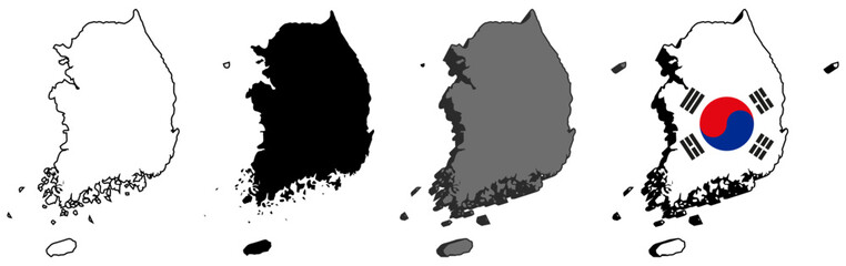 set collections south korea flag in map icon. Detailed Libya map silhouette. 3D Maps south koreasymbol design template vector illustration