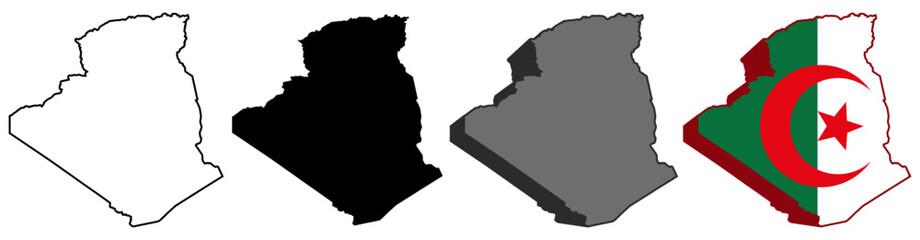 set collections algeria flag in map icon. Detailed Libya map silhouette. 3D Maps algeria  symbol design template vector illustration