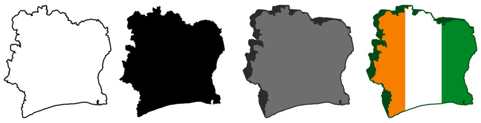 set collections ivory coast flag in map icon. Detailed Libya map silhouette. 3D Maps ivory coast symbol design template vector illustration