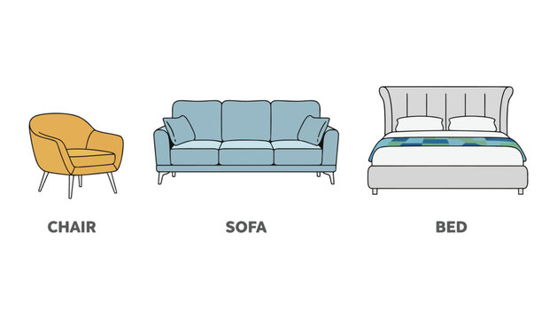 Home Furniture Vector Pack, Bed, Sofa, Chair Illustration