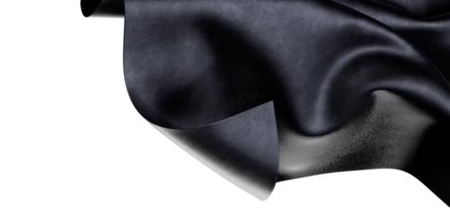 Textured black fabric with elegant folds and contrast isolated on a white backdrop, perfect for design and backgrounds.