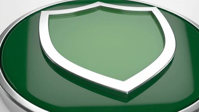 Green shield icon with a silver border on a white background