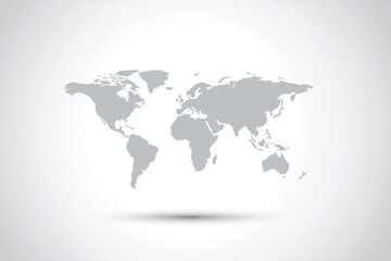 Minimalist gray world map on white background for global themes