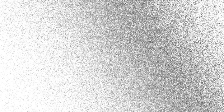 Dotted grain gradient texture. Black stippled noise background. Rough grunge sand dots backdrop. Gritty distressed speckles and particles overlay for poster, banner. Abstract grit wallpaper. Vector
