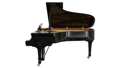 Grand piano with open lid isolated on transparent background