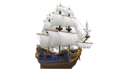 Vintage sailing ship model isolated on transparent background
