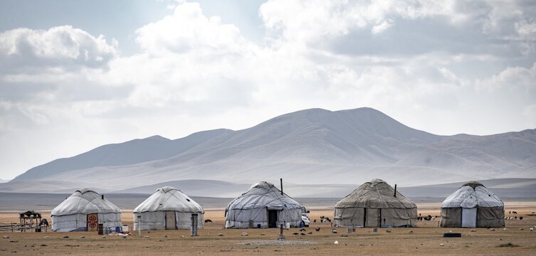 Yurts in the highlands, Song Kul mountain lake, Naryn region, Kyrgyzstan