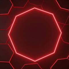 Modern, futuristic hexagon pattern on red neon background in technology style for cover template, flyer, or print ad design