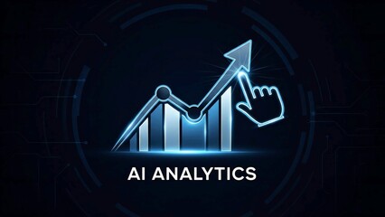 AI Analytics Logo with Upward Graph Icon and Glowing Edges with Human Finger Touch
