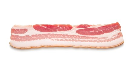 Single Raw Bacon Slice Isolated on White Background