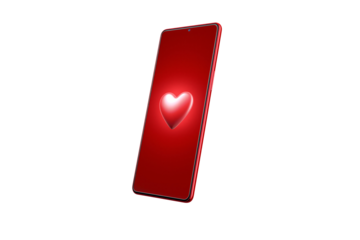 Red cell phone with a heart on the screen