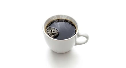 Steaming Hot Black Coffee in White Mug