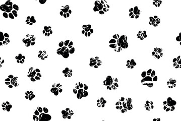 Black seamless pattern of footstep cat paws, cat, dog foot, animal.