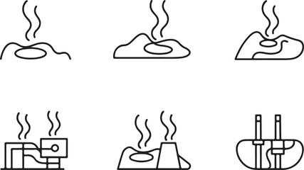 Fototapeta premium Geothermal and Hot Spring Line Icons Set, Volcanic Steam and Energy Illustration