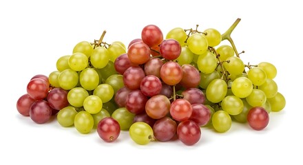 Vibrant Mix of Fresh Red and Green Grapes Isolated on White Background