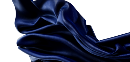 Abstract image of a flowing navy blue fabric against a white backdrop. Perfect for textures, fashion, and design themes