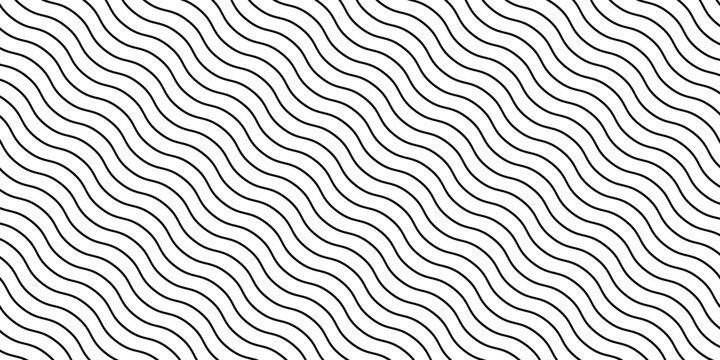 Wave seamless texture, black lines on white background. Vector illustration