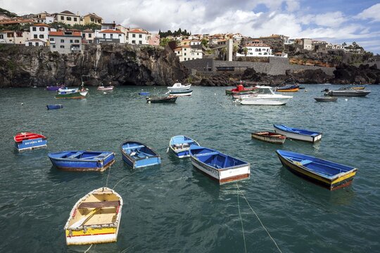 C&acirc;mara de Lobos, colourful fishing boats in the harbour, Madeira Island, Portugal