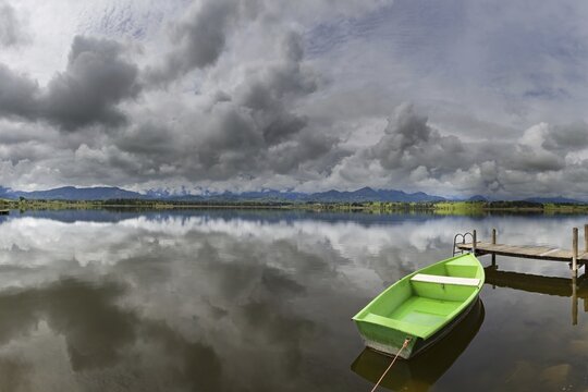 Thunderclouds at sunset, Hopfensee, Hopfen am See, near F&uuml;ssen, Ostallg&auml;u, Allg&auml;u, Bavaria, Germany