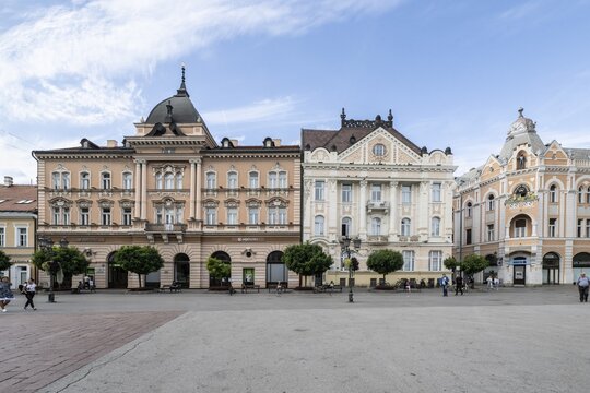 House facades on the main square, Novi Sad, Serbia