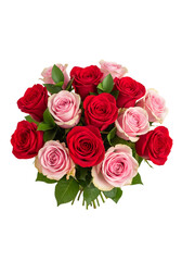 Fototapeta premium Bouquet of red and pink roses, isolated on transparent background