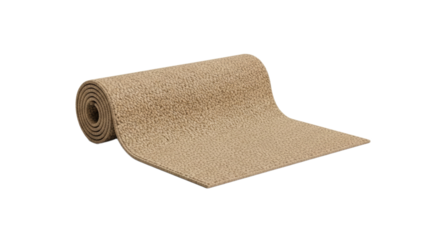 Rolled beige carpet isolated highlighting texture and design
