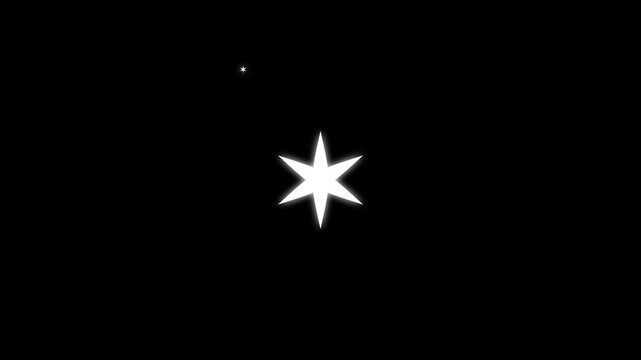 Glowing twinkle star sparkle animation with glitter shimmer light, white cartoon flat vector stars blinking on black screen background, cosmic night sky motion graphics 4K