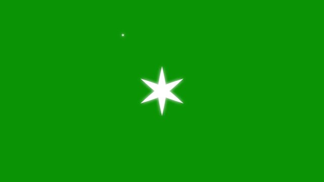Glowing twinkle star sparkle animation with glitter shimmer light, white cartoon flat vector stars blinking on green screen background, cosmic night sky motion graphics 4K