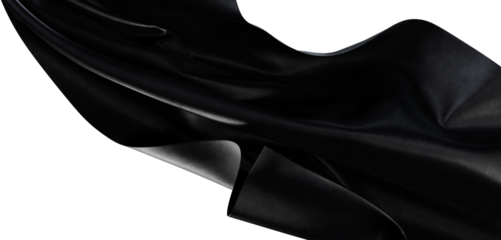 Abstract and elegant black fabric, flowing and textured, on a white background, perfect for adding a touch of luxury and