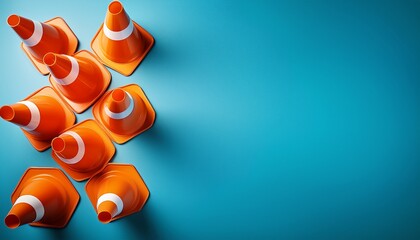 bright orange traffic cones arranged on a blue background perfect for safety and construction themes