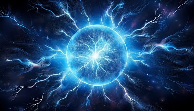 blue glowing plasma ball lightning abstract background