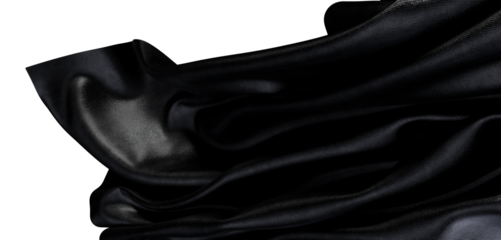 Luxurious black fabric flowing, perfect for design and backgrounds, offering a sense of elegance and sophistication.